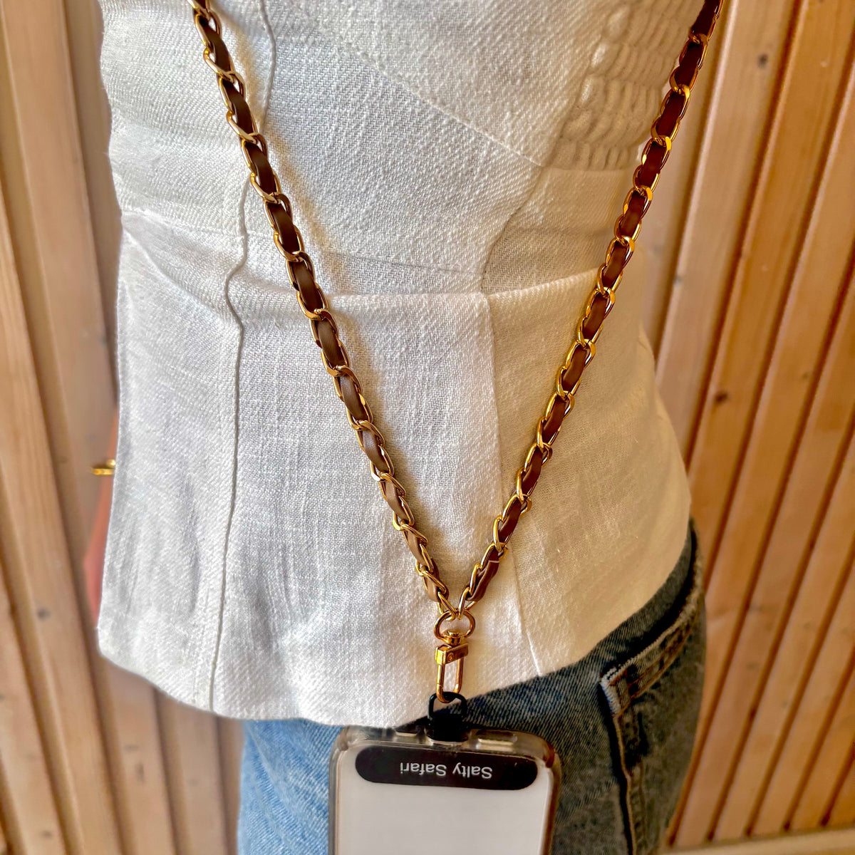 Cross body phone strap - Coco Tan