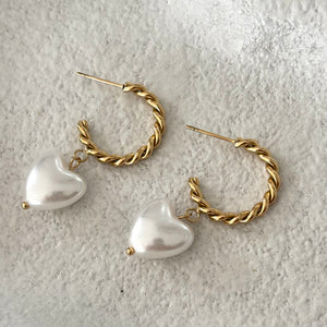 Heart Pearl Drop Earrings