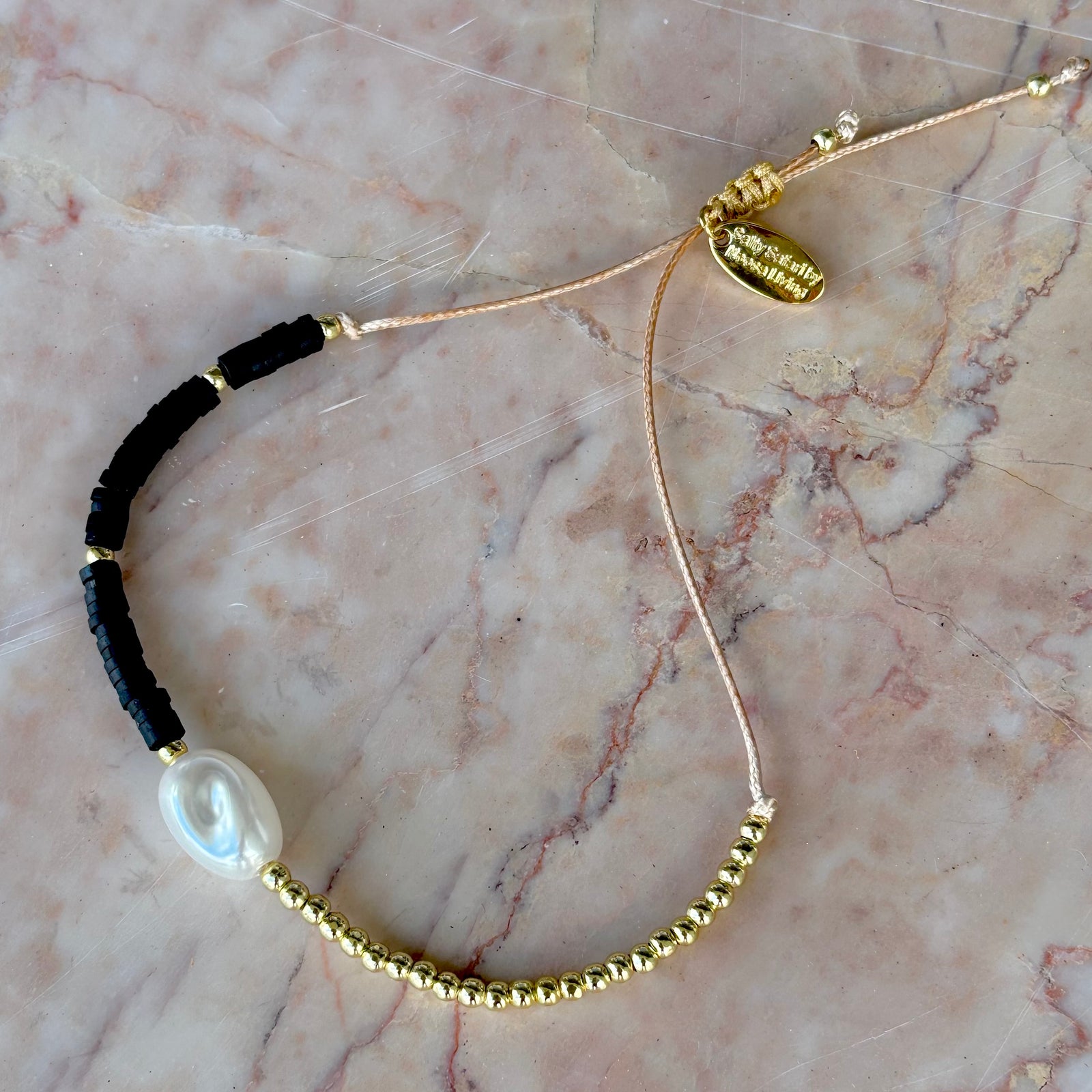 Harlow Pearl Bracelet, Black & Gold