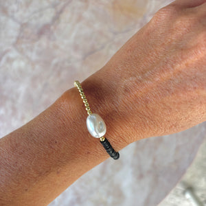 Harlow Pearl Bracelet, Black & Gold