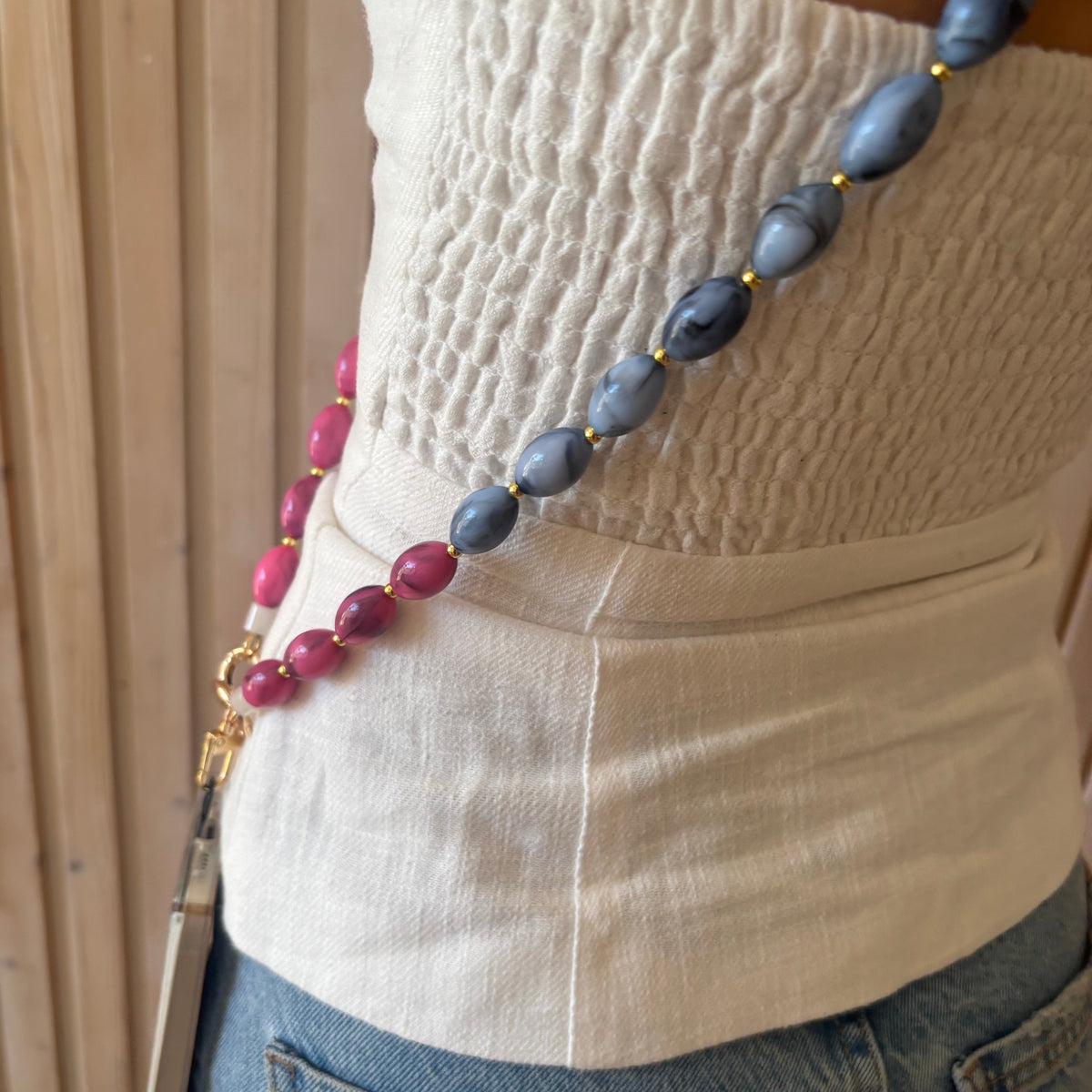 Bella Cross Body Phone Strap - Pink & Sky Blue