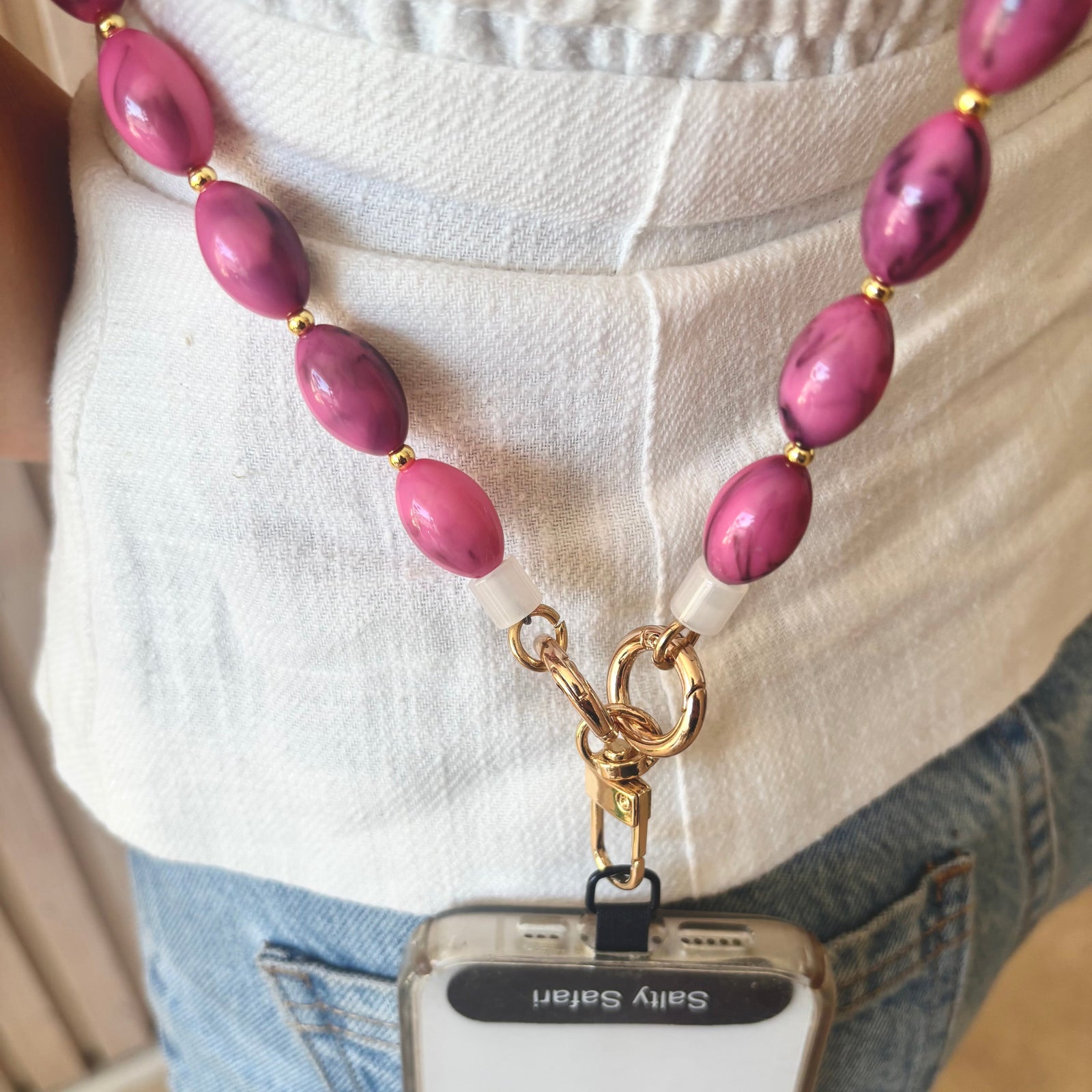 Bella Cross Body Phone Strap - Pink & Sky Blue