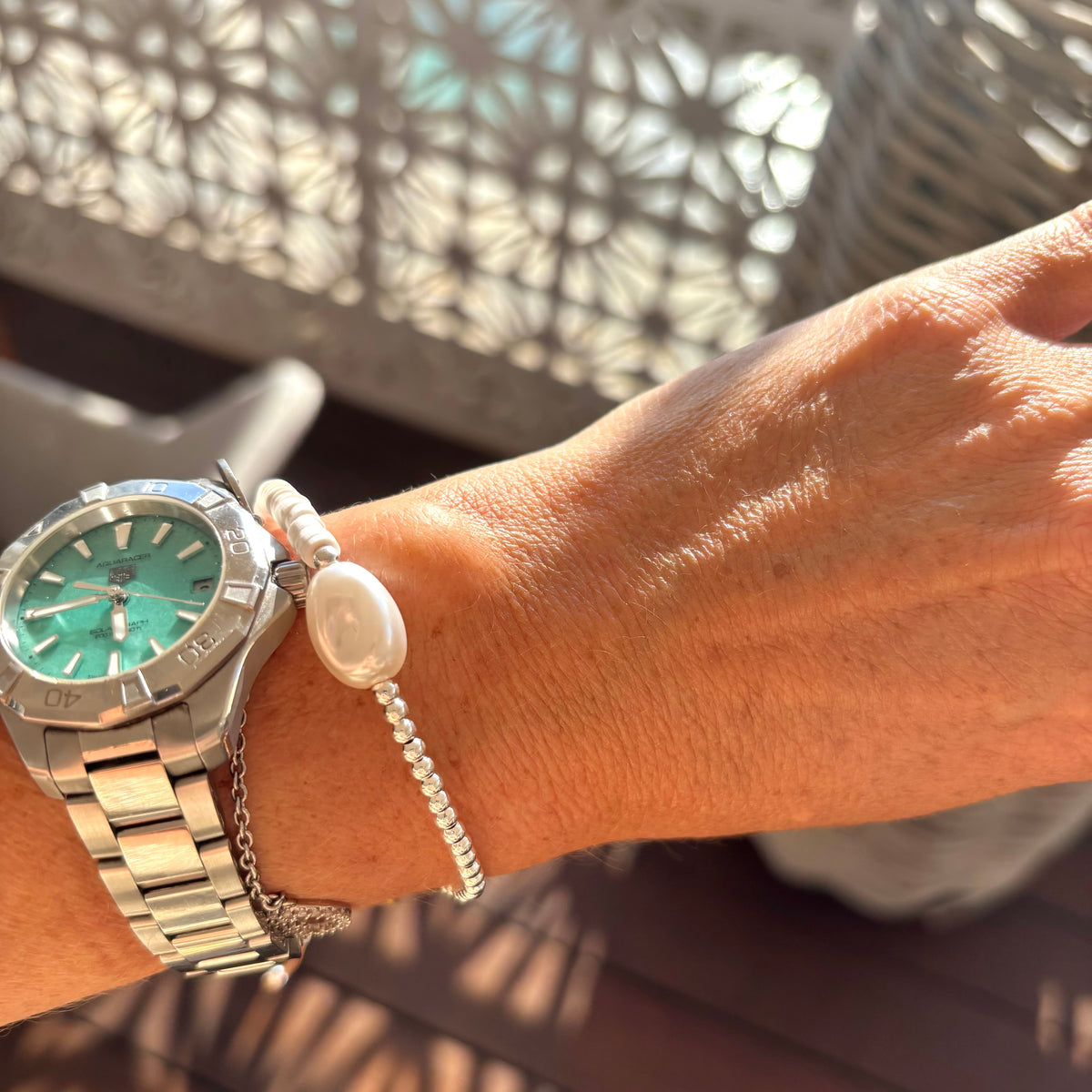 Harlow Pearl Bracelet, Snow & Silver