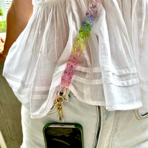 Cross body phone strap - Clear Metalic Rainbow