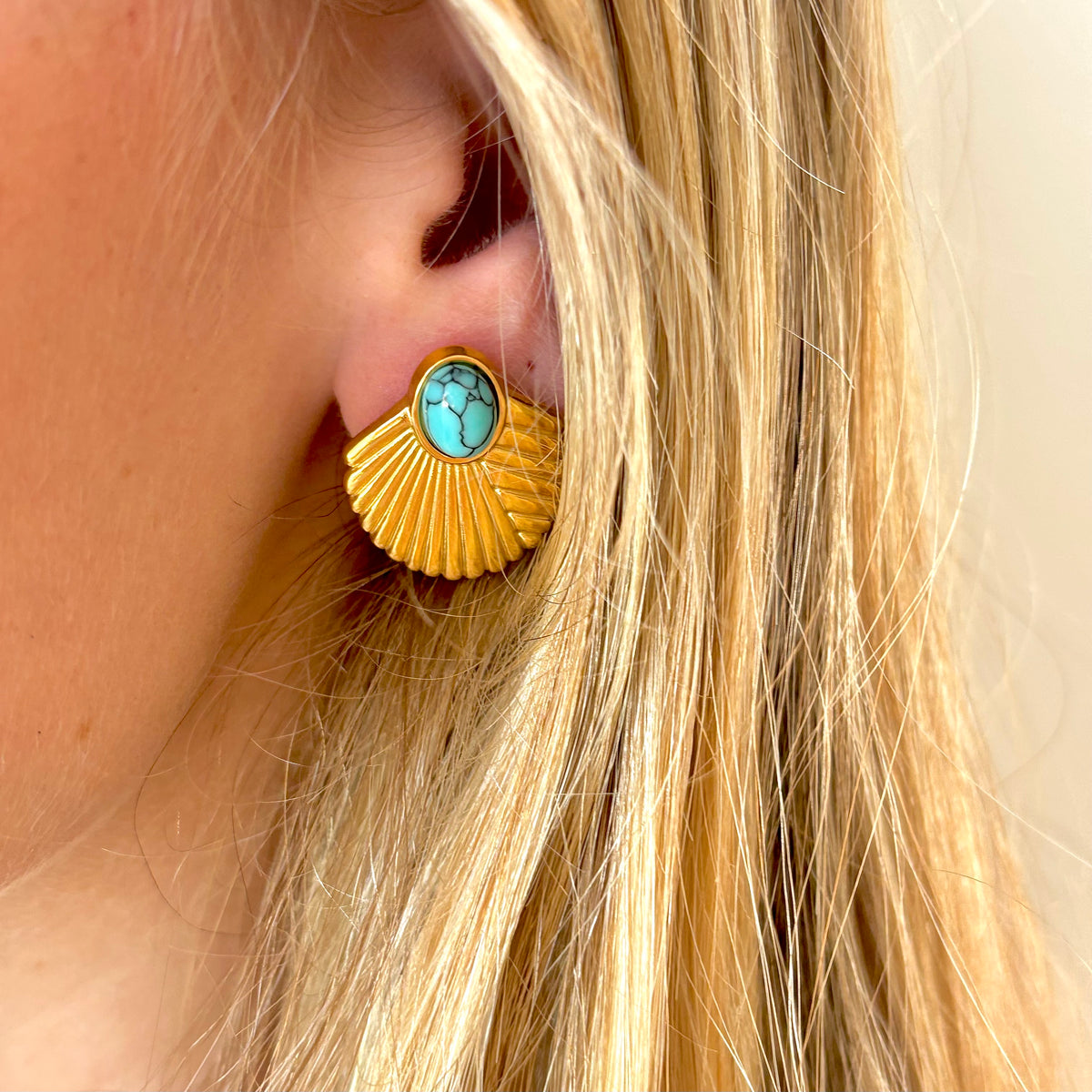 Vale Gold Earrings, Turquoise