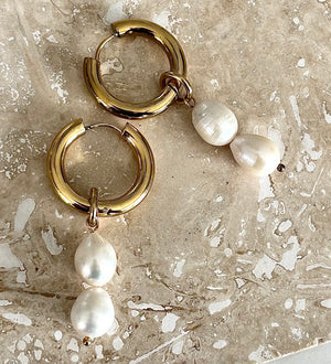 Faith Hoop Pearl Drop Earrings