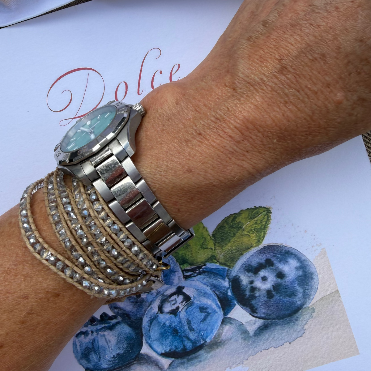 Delicate Five Wrap Bracelet, Silver Crystals