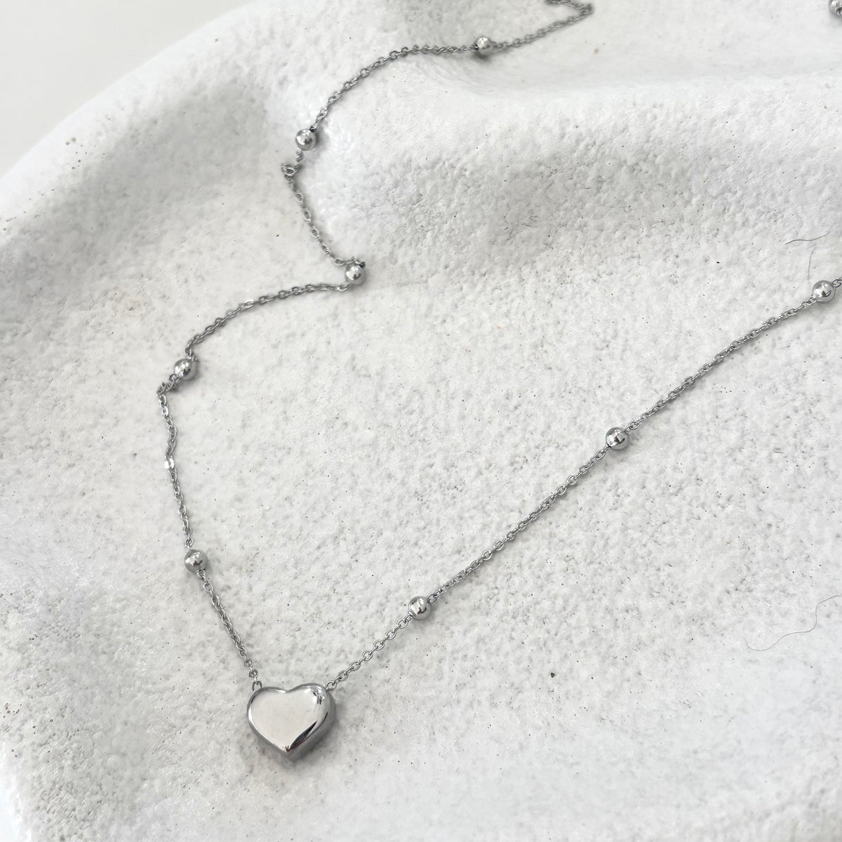 Single Heart Necklace, Silver