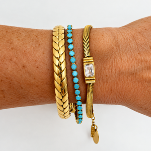 Gold with a Turquoise Pop Cluster - 3 bracelets