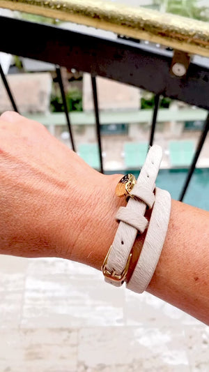 Milk Textured Leather Wrap Bracelet - Gold hardware