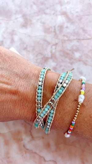 Delicate Wrap Bracelet, Aqua Marine Crystals