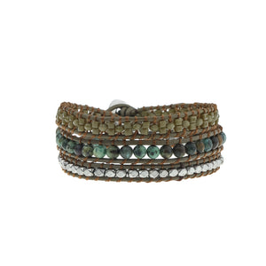 Olive Tones Three Layer Wrap Bracelet