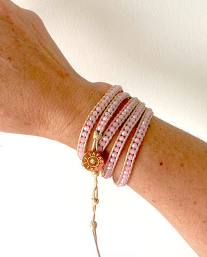 Delicate Five Wrap Bracelet, Sorbet Pink Crystals