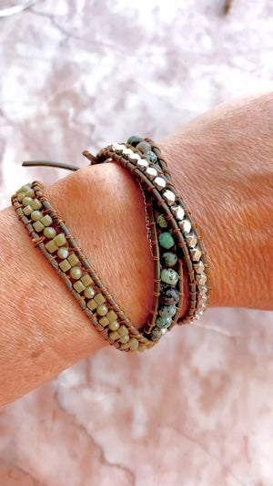 Olive Tones Three Layer Wrap Bracelet