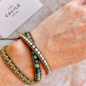 Olive Tones Three Layer Wrap Bracelet