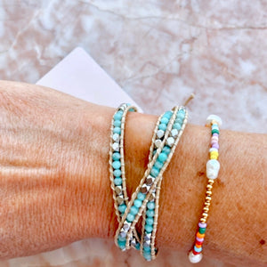 Delicate Wrap Bracelet, Aqua Marine Crystals