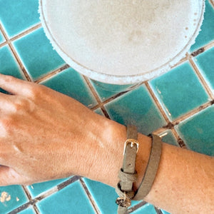 Khaki textured leather wrap Bracelet