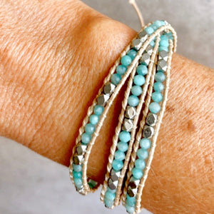 Delicate Wrap Bracelet, Aqua Marine Crystals