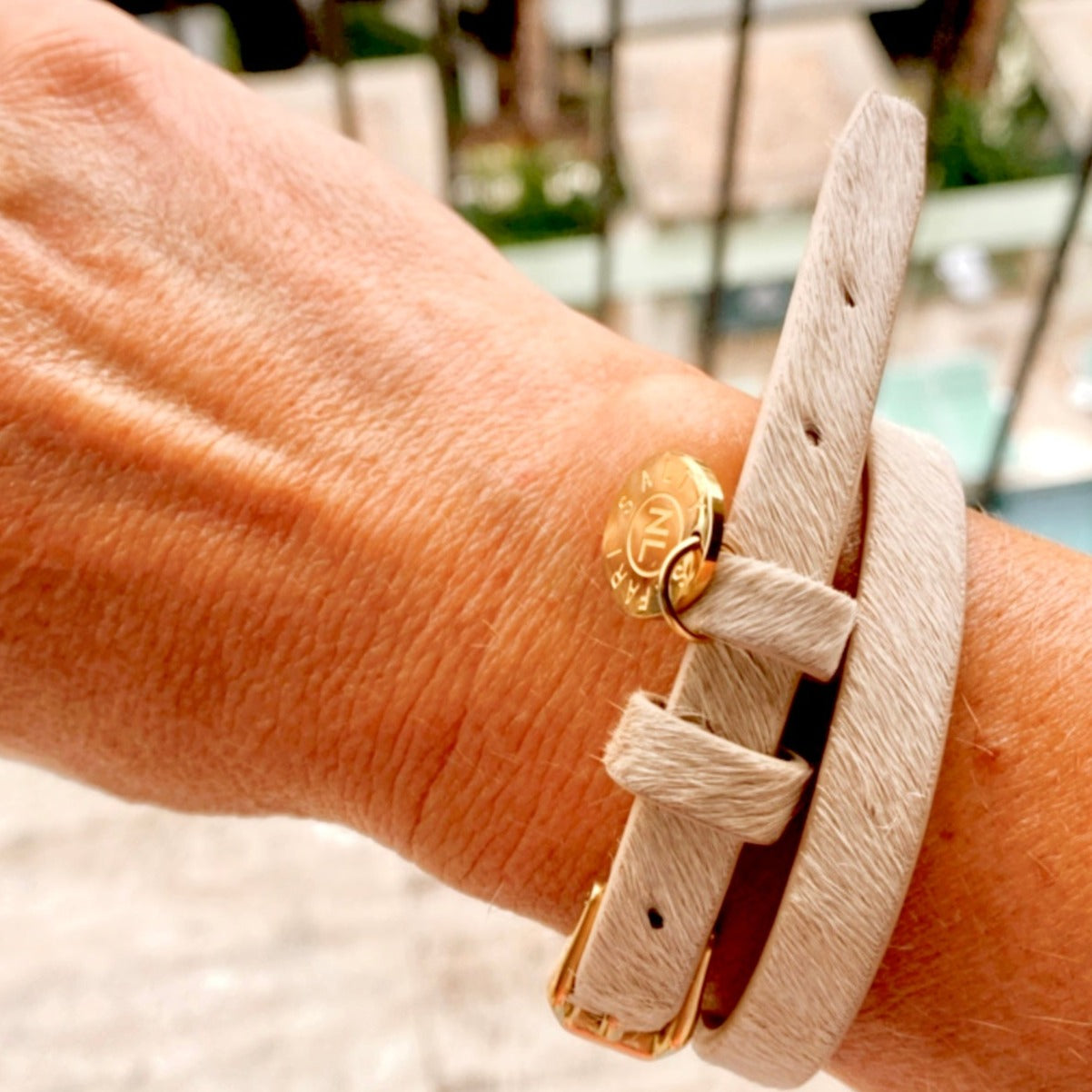 Milk Textured Leather Wrap Bracelet - Gold hardware