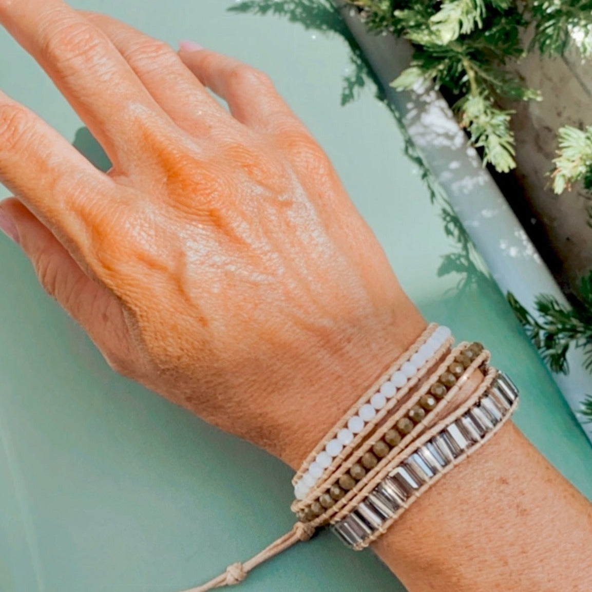 Rich Olive Crystals, Three Layer Wrap Bracelet