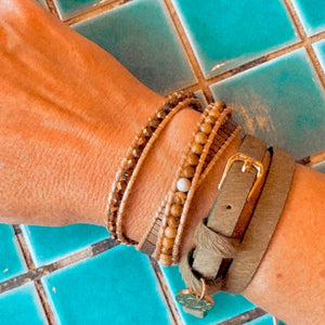 Khaki textured leather wrap Bracelet