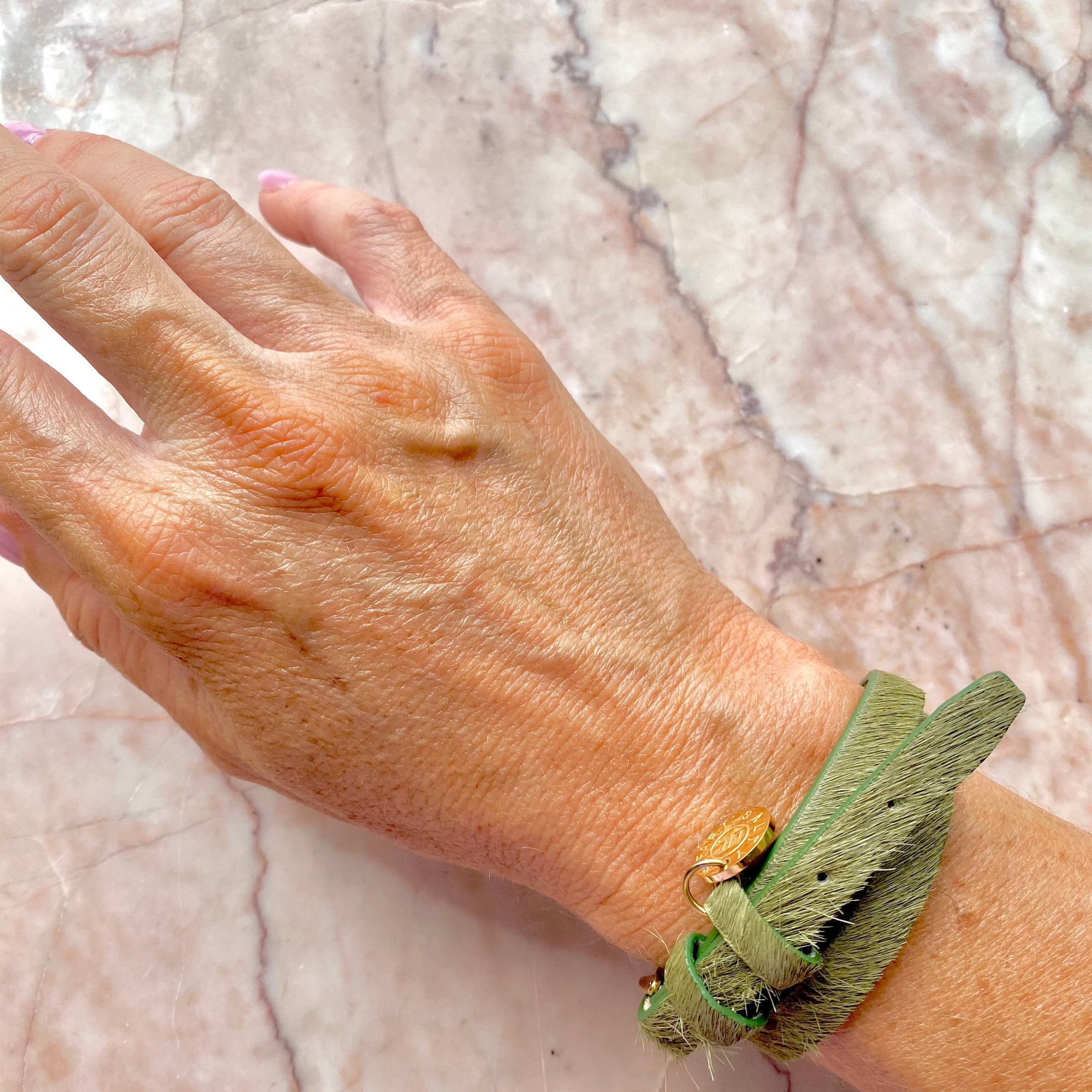 Khaki textured leather wrap Bracelet