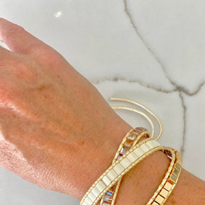 Luxe Gold & Milky Crystals, 3 Wrap Bracelet