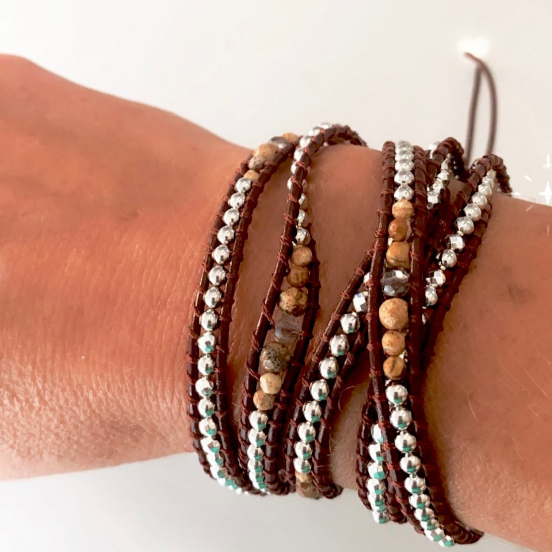 Delicate Wrap Bracelet, Mixed Coffee Hues