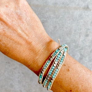 Delicate Wrap Bracelet, Aqua Marine Crystals