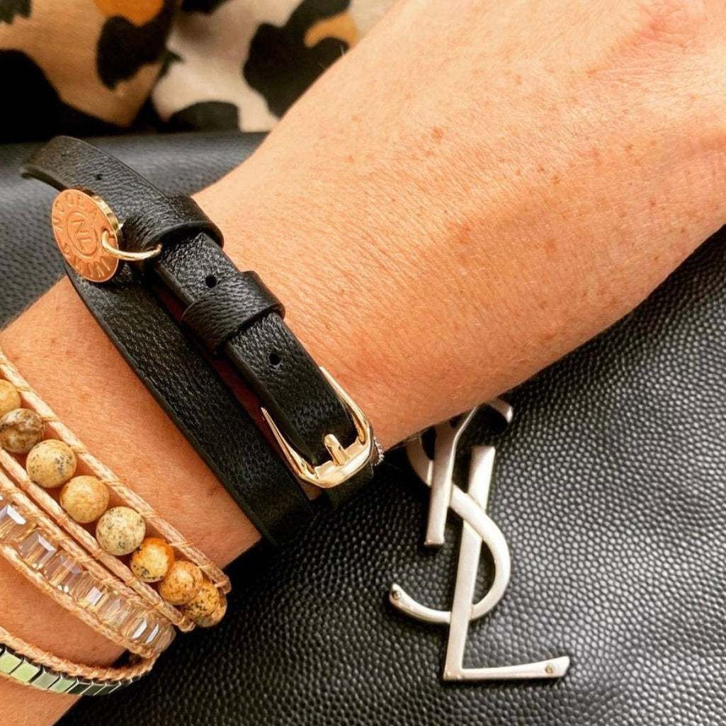 Double Wrap Black Leather